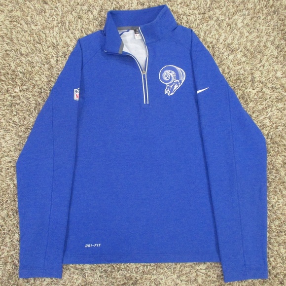 LA Rams Nike Sweatshirt Men's Small Blue White NFL‎ 1/4 Zip Dri-Fit On Field - Picture 1 of 12
